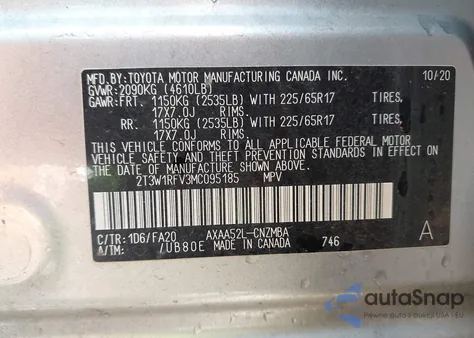 2021 Toyota Rav4 Xle z USA, uszkodzony, nr VIN 2T3W1RFV3MC095185